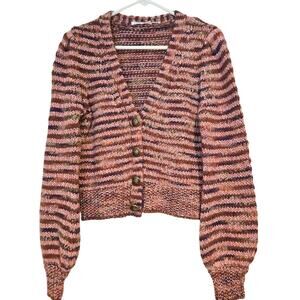 Veronica Beard Amosa Space Dyed Striped Knit Cardigan Multi Pink Taupe Size Med